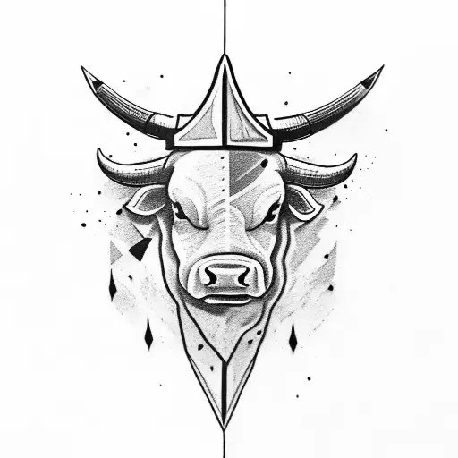 A bull with a sword of Damocles hanging over its head tattoo design idea