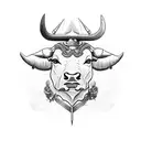 A bull with a sword of Damocles hanging over its head tattoo design idea