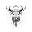 A bull with a sword of Damocles hanging over its head tattoo design idea