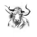 A bull charging forward with boxing gloves on its horns tattoo design idea