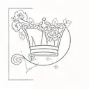 a crown, no much shading, incoperate the letter E. and flowering coming from inside the crown, simple flowers  tattoo design idea