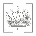 a crown, no much shading, incoperate the letter E. and flowering coming from inside the crown, simple flowers  tattoo design idea