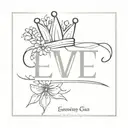 a crown, no much shading, incoperate the letter E. and flowering coming from inside the crown, simple flowers  tattoo design idea