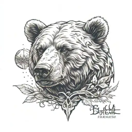 bear head stone elements nordic tattoo design idea