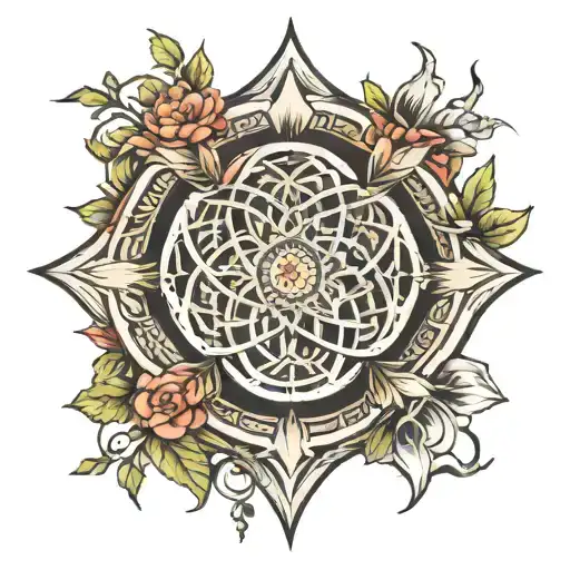 seed of life in centre of chest  tattoo design idea