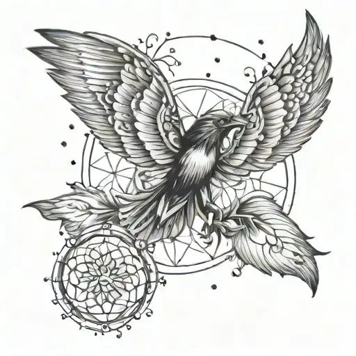 seed of life with crow wings spread tattoo design idea