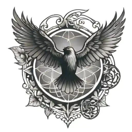 seed of life with crow wings spread tattoo design idea