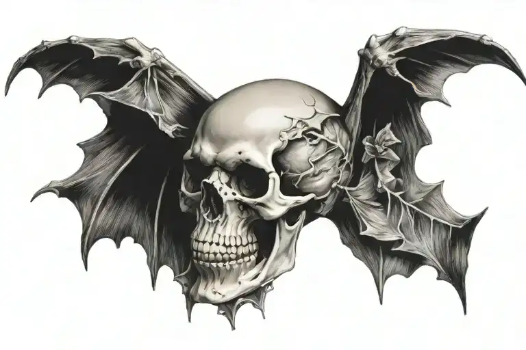 Skull with bat wings spread wide tattoo design idea