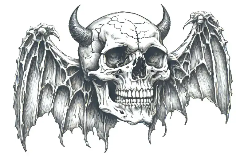 Skull with bat wings spread wide tattoo design idea