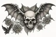 Skull with bat wings spread wide open wings tattoo design idea