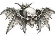 Skull with bat wings spread wide open wings tattoo design idea