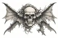 Skull with bat wings spread wide open wings tattoo design idea