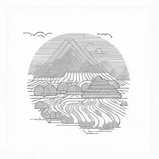 vietnamese rice field filled moutains tattoo design idea