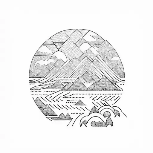 vietnamese rice field filled moutains tattoo design idea