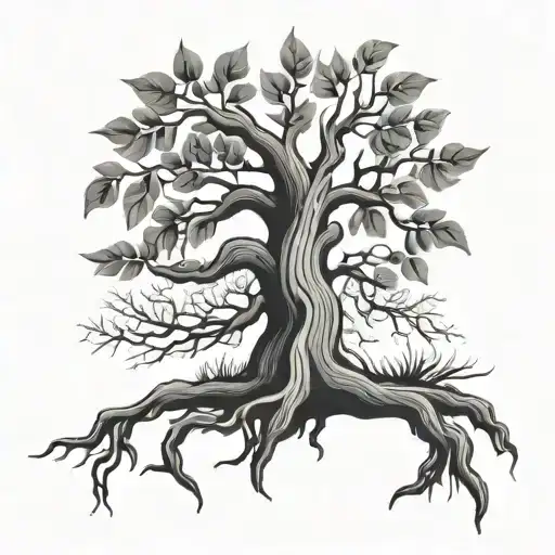 tree branch with three roots and one root broken tattoo design idea