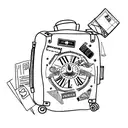 A minimalist tattoo of a suitcase with travel stickers from various places, symbolizing a passion for traveling. tattoo design idea
