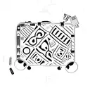 A minimalist tattoo of a suitcase with travel stickers from various places, symbolizing a passion for traveling. tattoo design idea