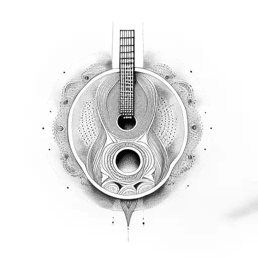 Acoustic guitar strings and the hole, Horizontal tattoo design idea