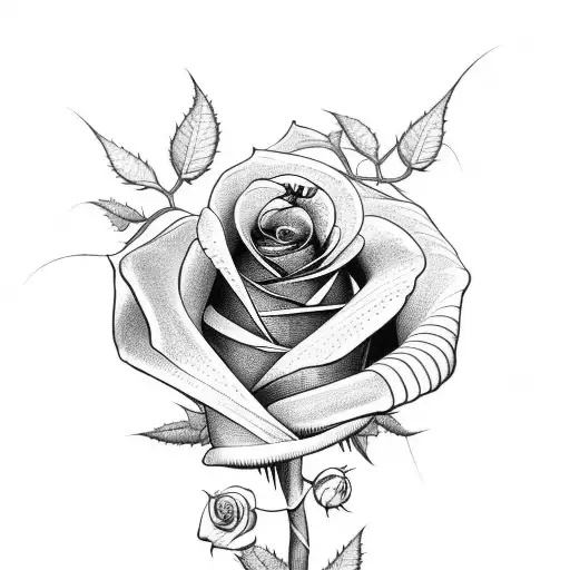 a black rose with a very long stem with thorns  tattoo design idea