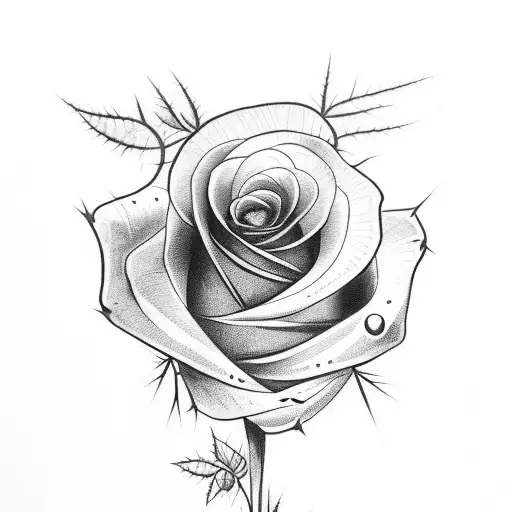a black rose with a very long stem with thorns  tattoo design idea