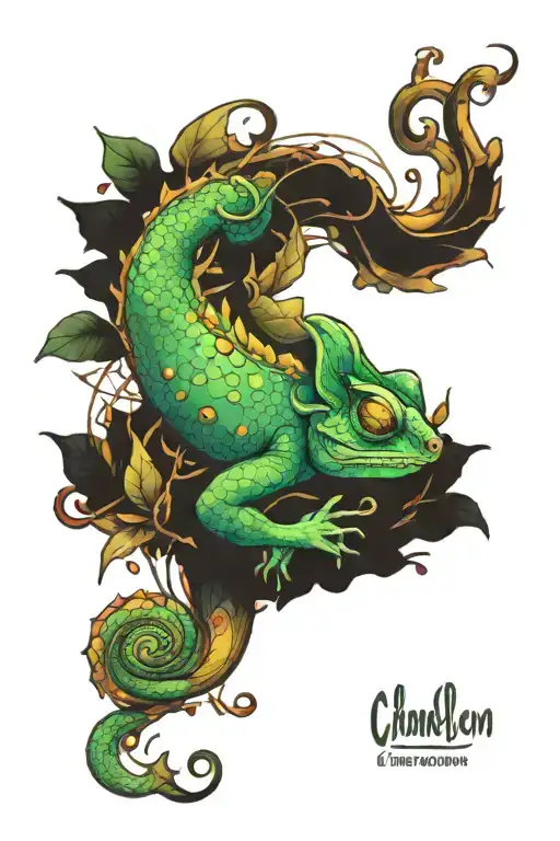 chameleon blending tattoo design idea