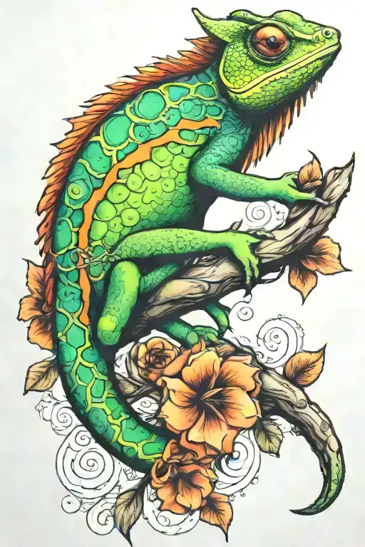 chameleon blending tattoo design idea