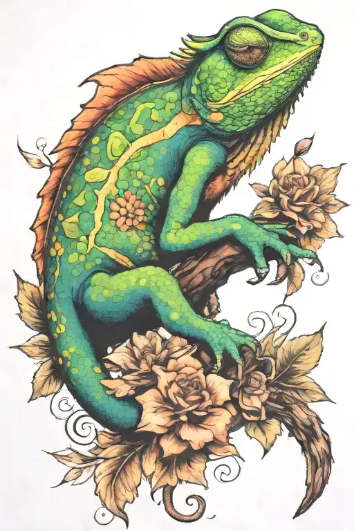chameleon blending tattoo design idea