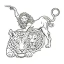 awareness acceptance surrender with bull and lion surrounded tattoo design idea