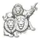 awareness acceptance surrender with bull and lion surrounded tattoo design idea
