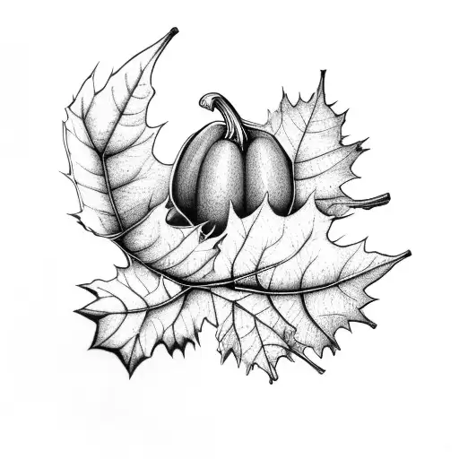 autumn leaves, Acorn, pumpkin tattoo design idea