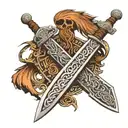 viking sword with til valhalla in runed along the blade. tattoo design idea