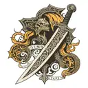 viking sword with til valhalla in runed along the blade. tattoo design idea