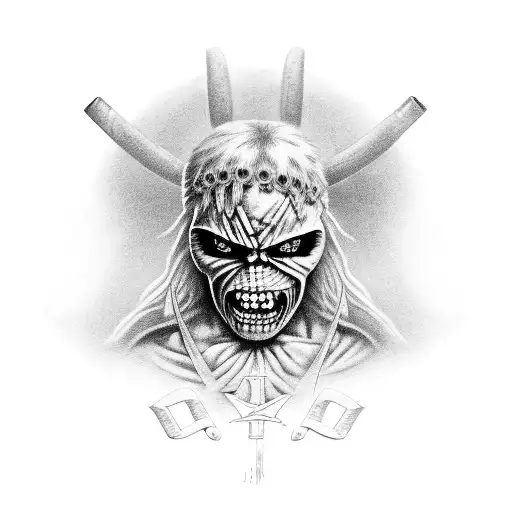 iron maiden and lambs spiced rum tattoo design idea