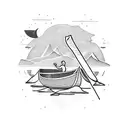 canoe on river mountains in background tattoo design idea