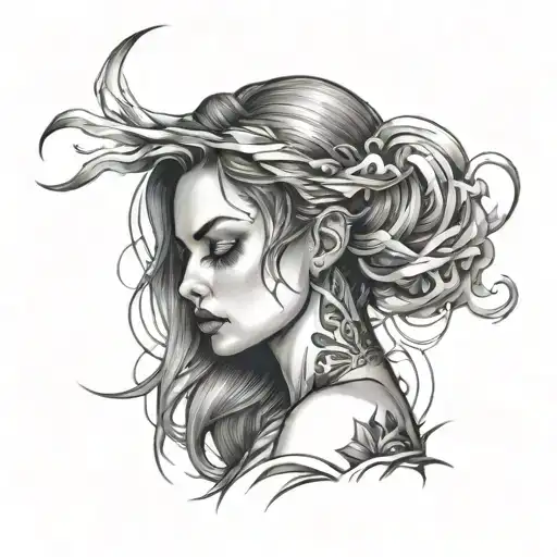 beautiful woman with anger and anxiety tattoo design idea