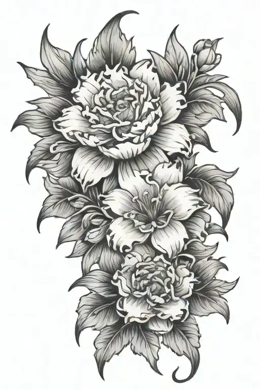 tooled leather lilly and peony flowers tattoo design idea