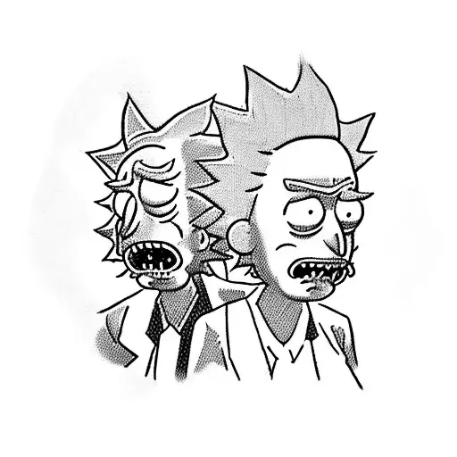 rick and morty in Renaissance tattoo design idea