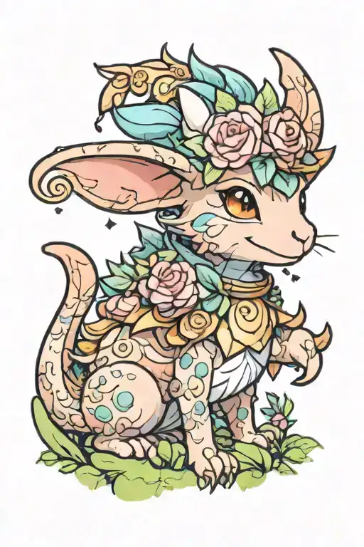 Cute Dragon Fantasy Pastel Ghibli  Watercolor  Whimsy Audino Cat DND RPG  Cottagecore Witchy Gothic  Kawaii Nintendo Ori tattoo design idea
