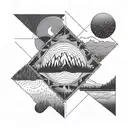 A geometric design inspired by the five parks in Colorado, each section representing a different aspect of yoga practice tattoo design idea