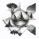 A geometric design inspired by the five parks in Colorado, each section representing a different aspect of yoga practice tattoo design idea