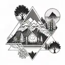 A geometric design inspired by the five parks in Colorado, each section representing a different aspect of yoga practice tattoo design idea