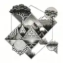 A geometric design inspired by the five parks in Colorado, each section representing a different aspect of yoga practice tattoo design idea
