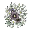 Bouquet with cosmos, morning glory, and daisies tattoo design idea