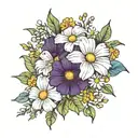 Bouquet with cosmos, morning glory, and daisies tattoo design idea