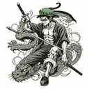 Combine elements from One Piece with Roronoa Zoro and dragon tattoo design idea