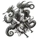 Combine elements from One Piece with Roronoa Zoro and dragon tattoo design idea