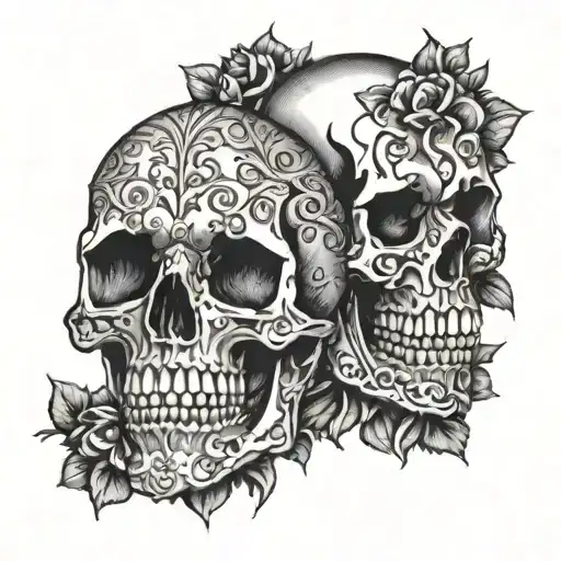 two skull tattoo design idea