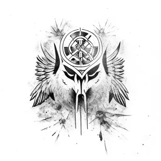 the norse crows huginn and muninn covered in blood and with the Aegishjalmur tattoo design idea