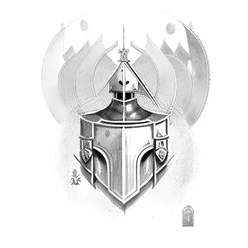 knight on crusade with cathedral  tattoo design idea