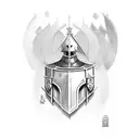 knight on crusade with cathedral  tattoo design idea